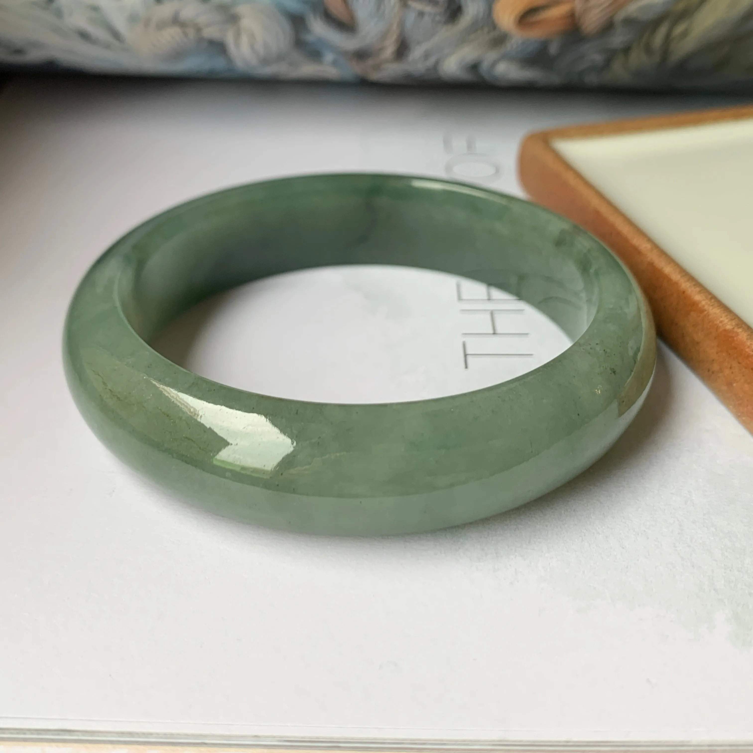 57.4mm A-Grade Natural Bluish Green Jadeite Modern Round Bangle No.151889