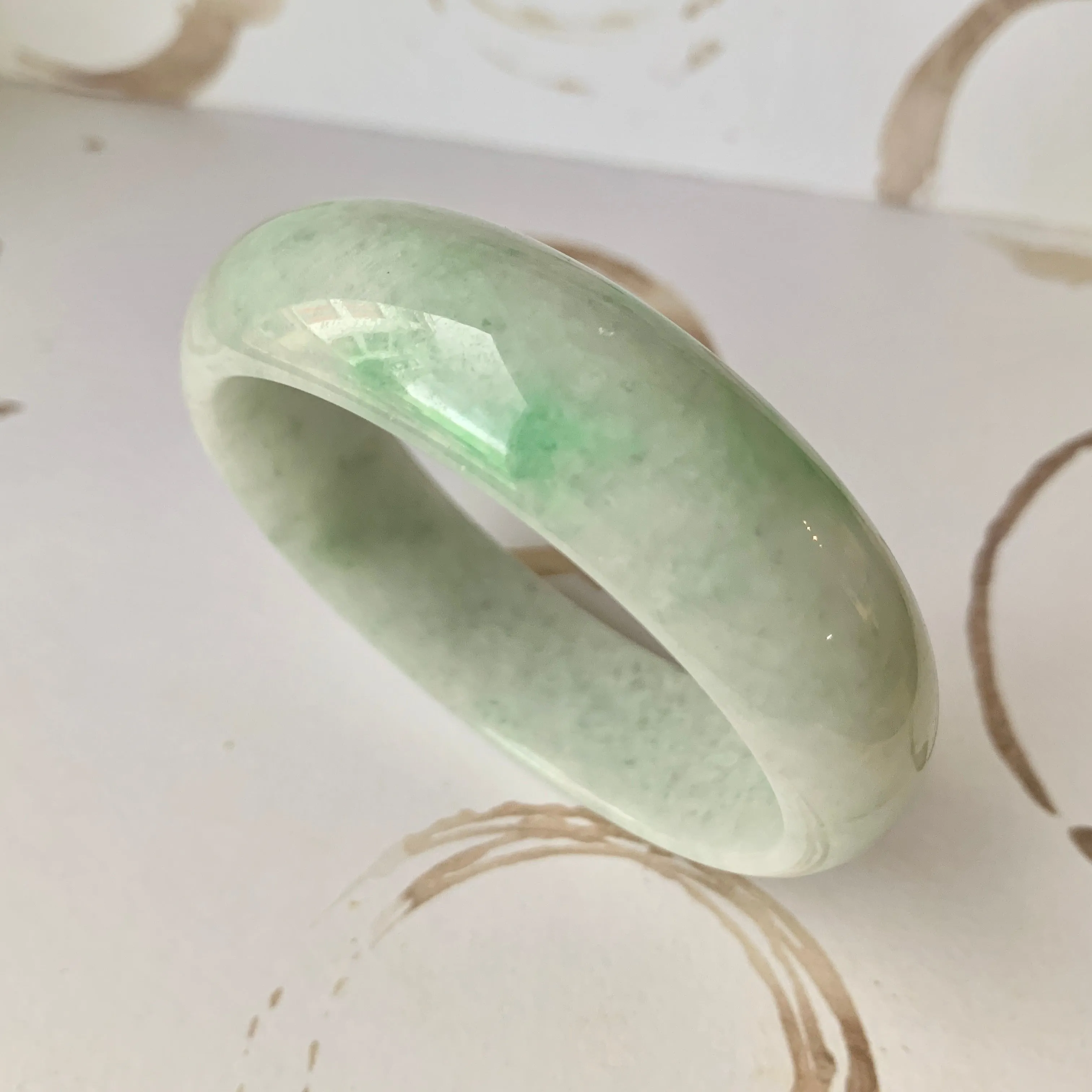 57.8mm A-Grade Natural Moss On Snow Jadeite Modern Round Bangle No.151917