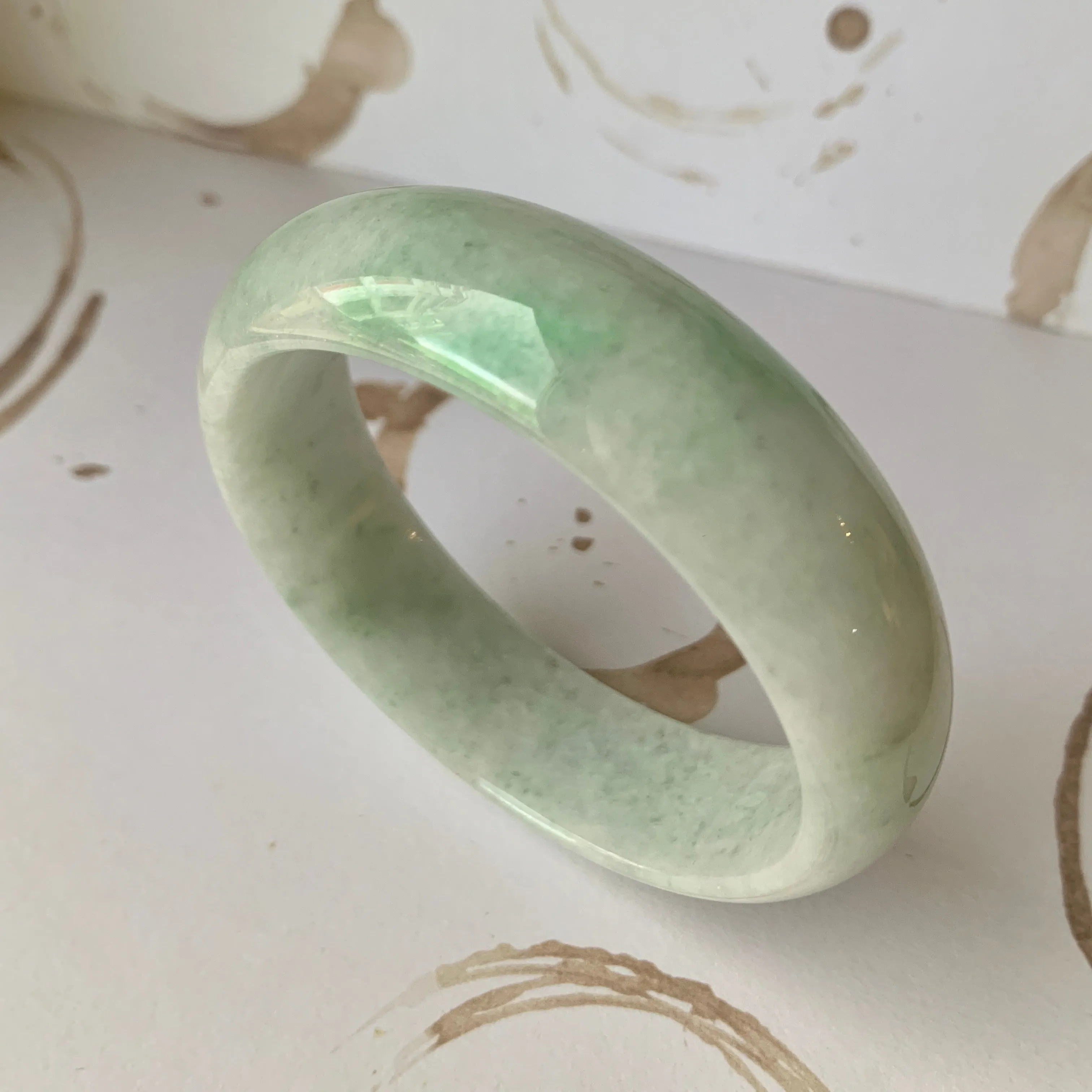 57.8mm A-Grade Natural Moss On Snow Jadeite Modern Round Bangle No.151917