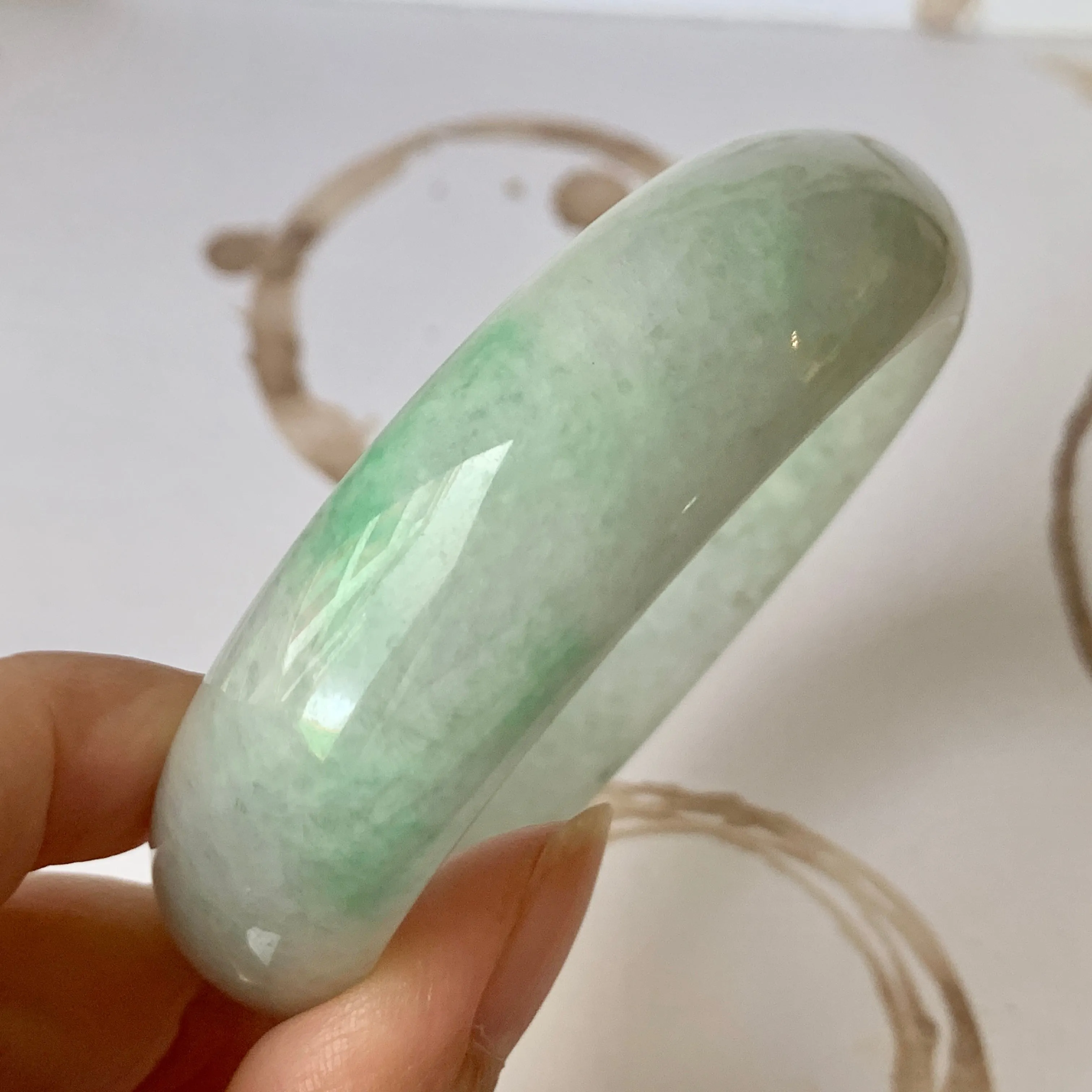 57.8mm A-Grade Natural Moss On Snow Jadeite Modern Round Bangle No.151917