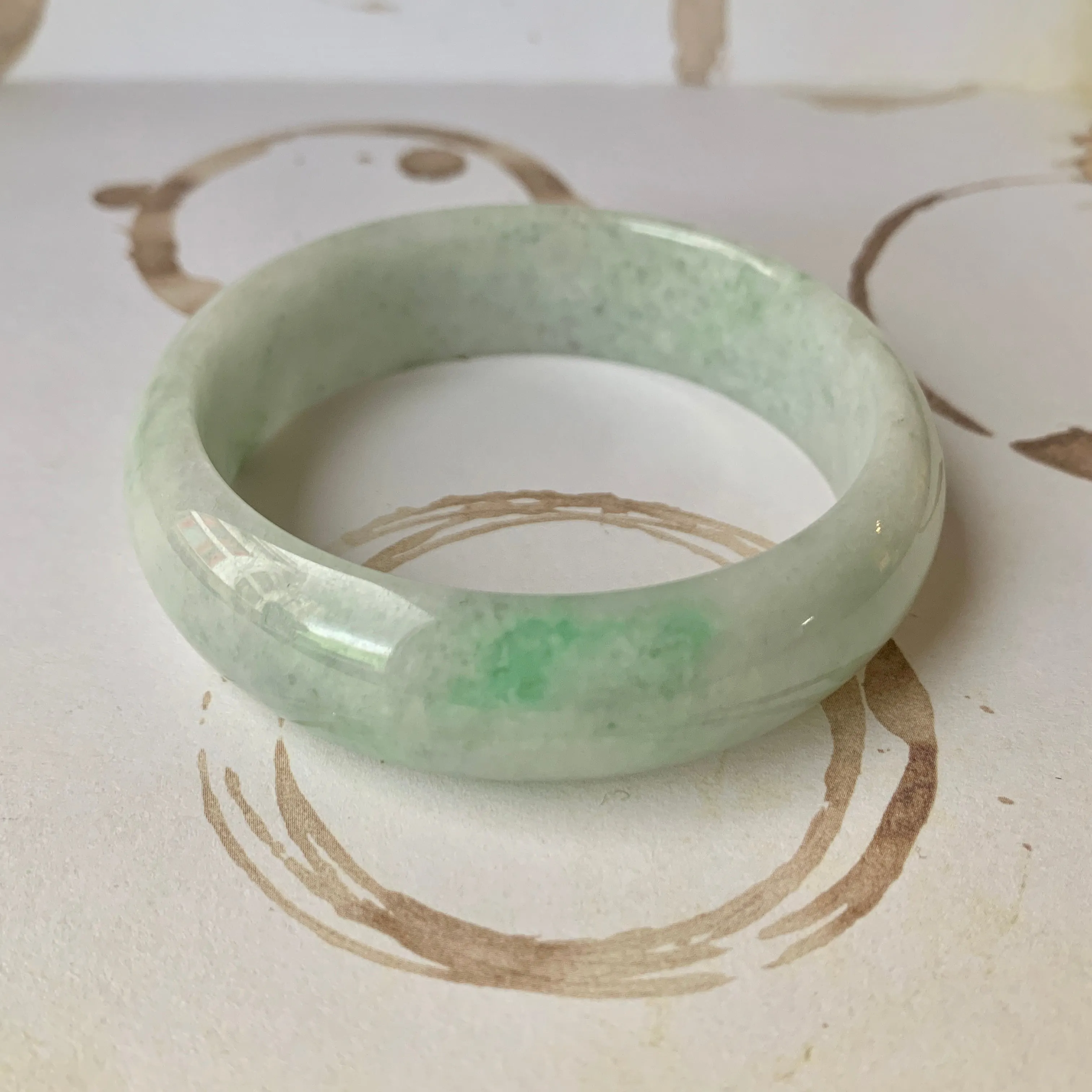 57.8mm A-Grade Natural Moss On Snow Jadeite Modern Round Bangle No.151917