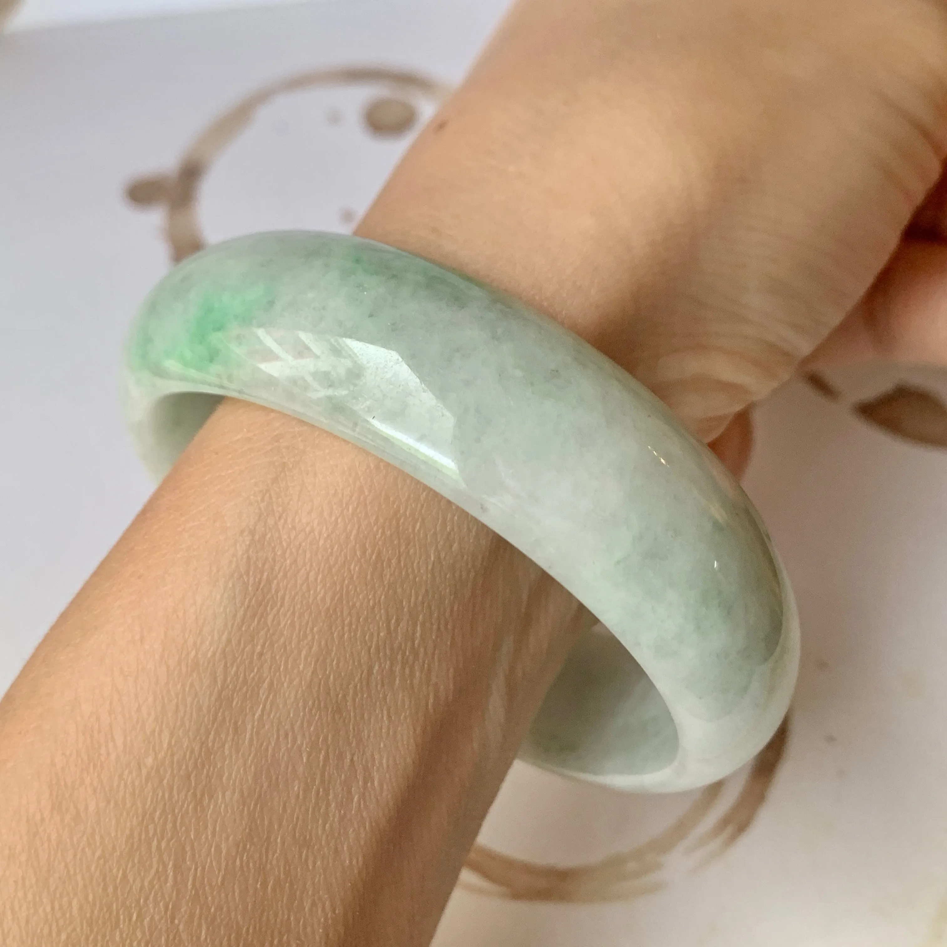 57.8mm A-Grade Natural Moss On Snow Jadeite Modern Round Bangle No.151917