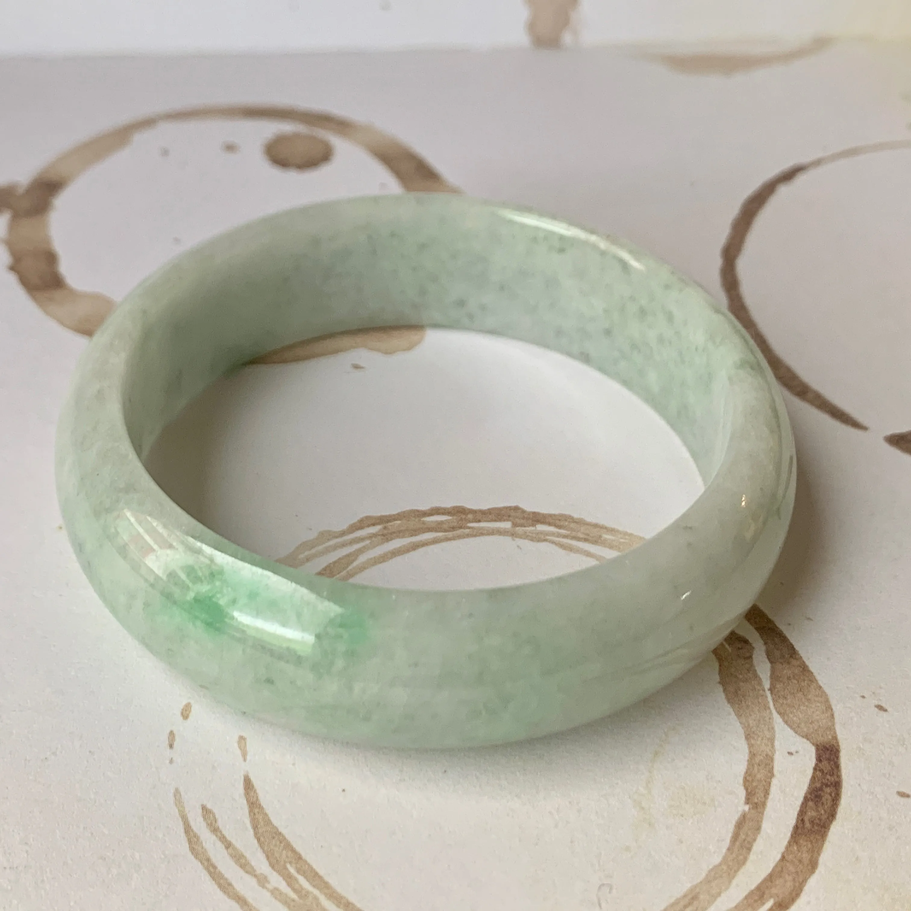 57.8mm A-Grade Natural Moss On Snow Jadeite Modern Round Bangle No.151917