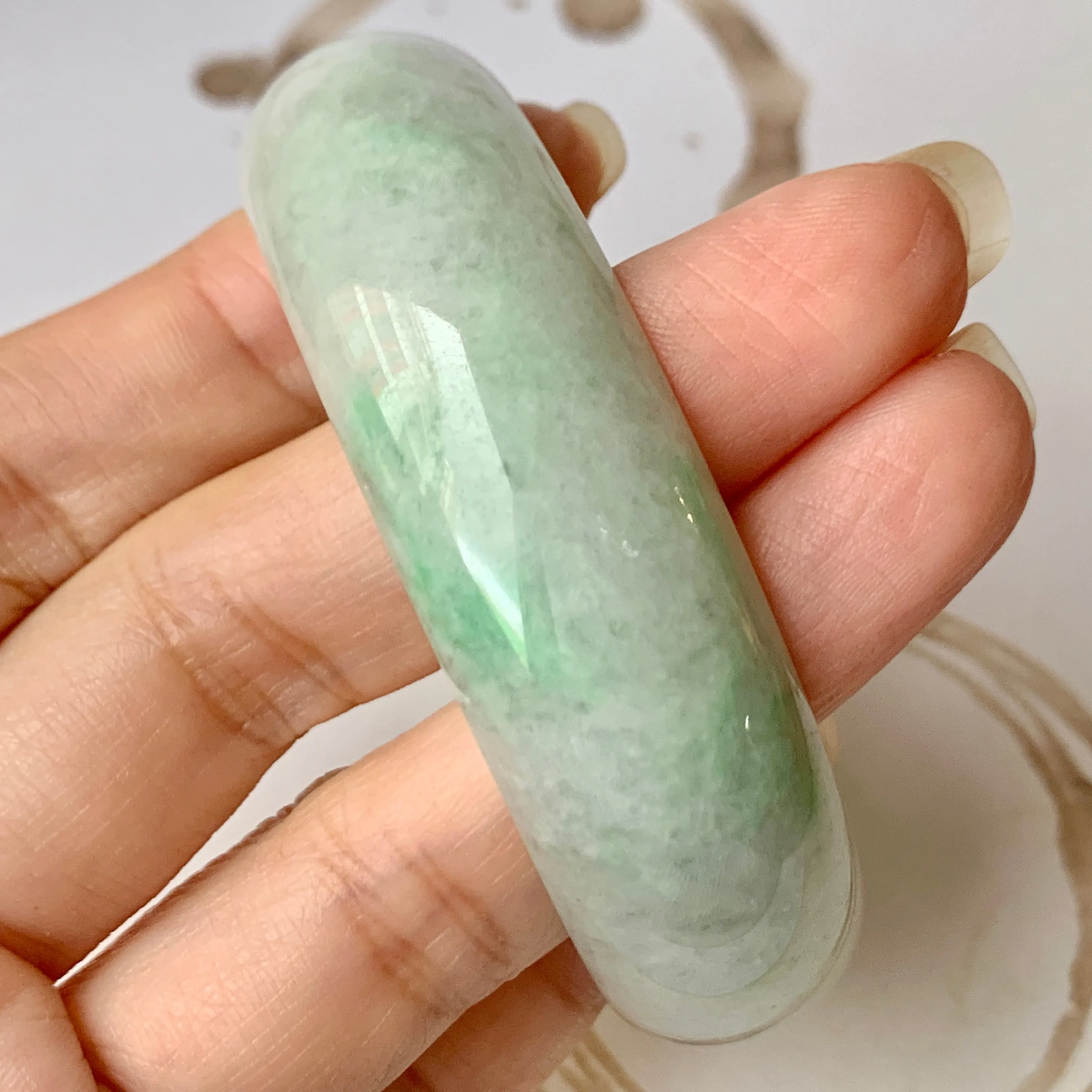 57.8mm A-Grade Natural Moss On Snow Jadeite Modern Round Bangle No.151917