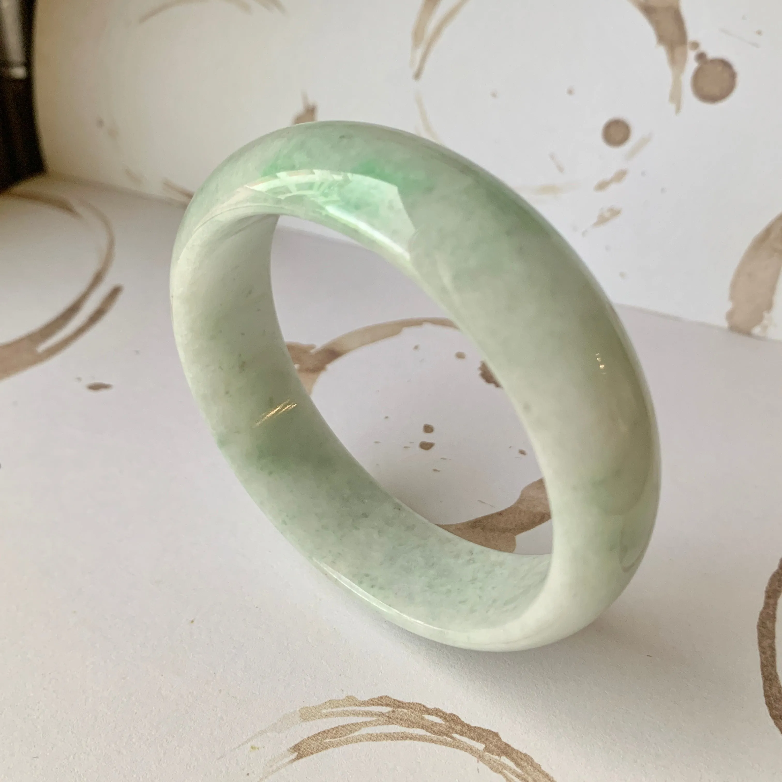 57.8mm A-Grade Natural Moss On Snow Jadeite Modern Round Bangle No.151917