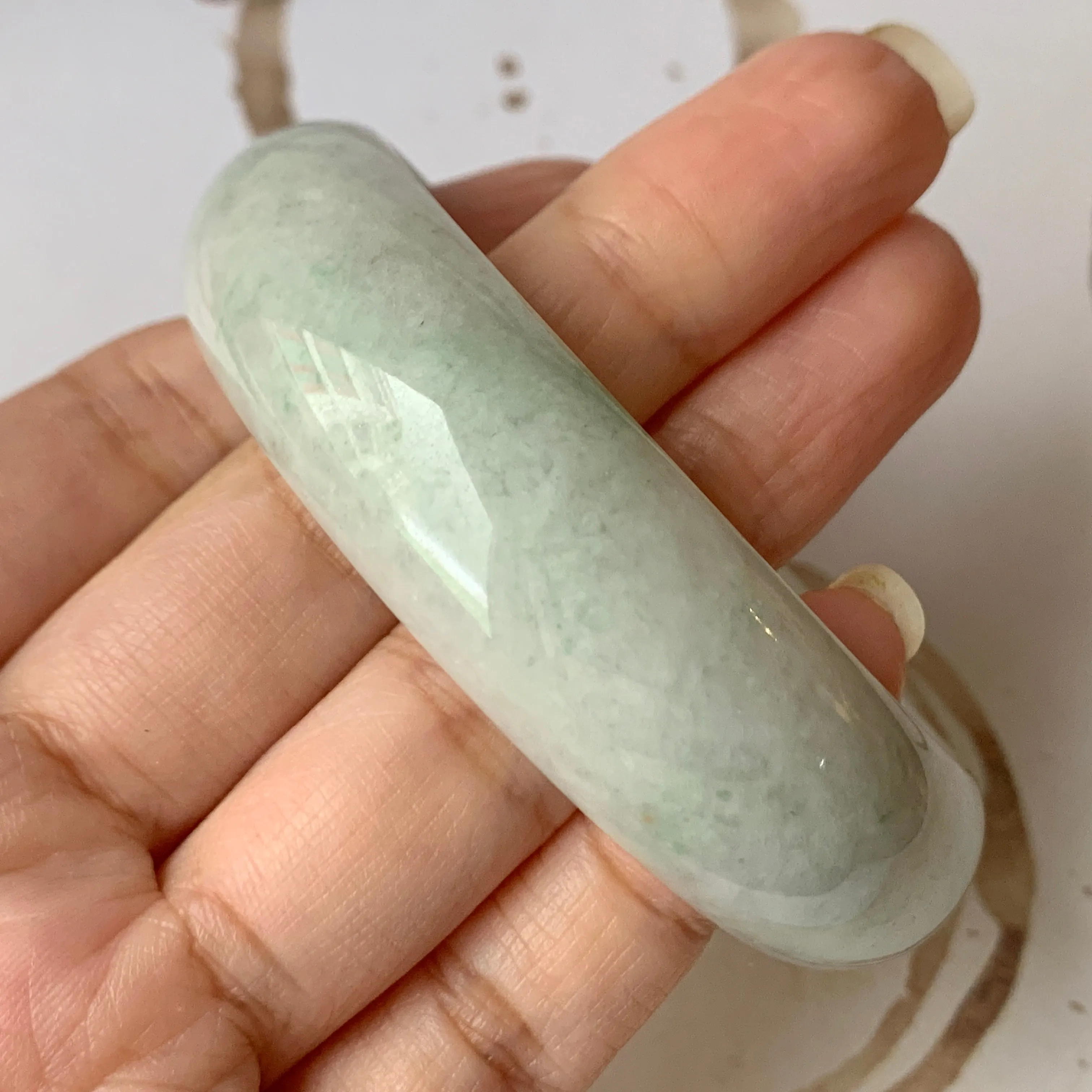 57.8mm A-Grade Natural Moss On Snow Jadeite Modern Round Bangle No.151917