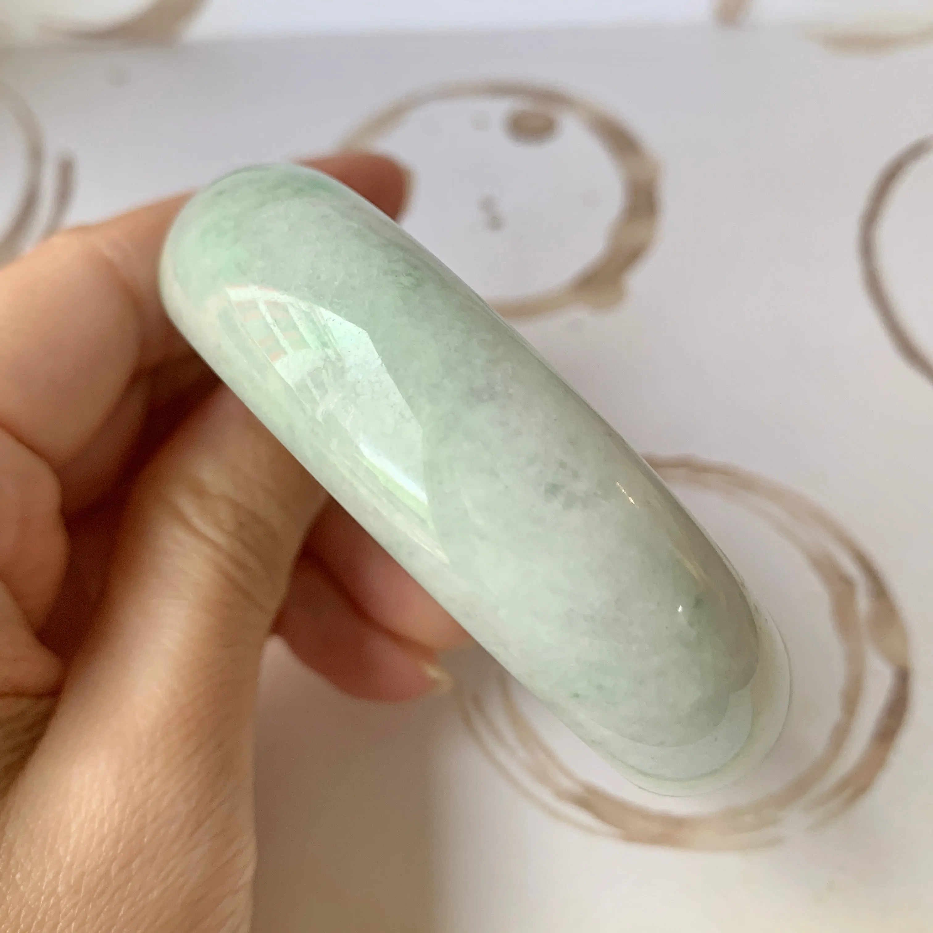 57.8mm A-Grade Natural Moss On Snow Jadeite Modern Round Bangle No.151917