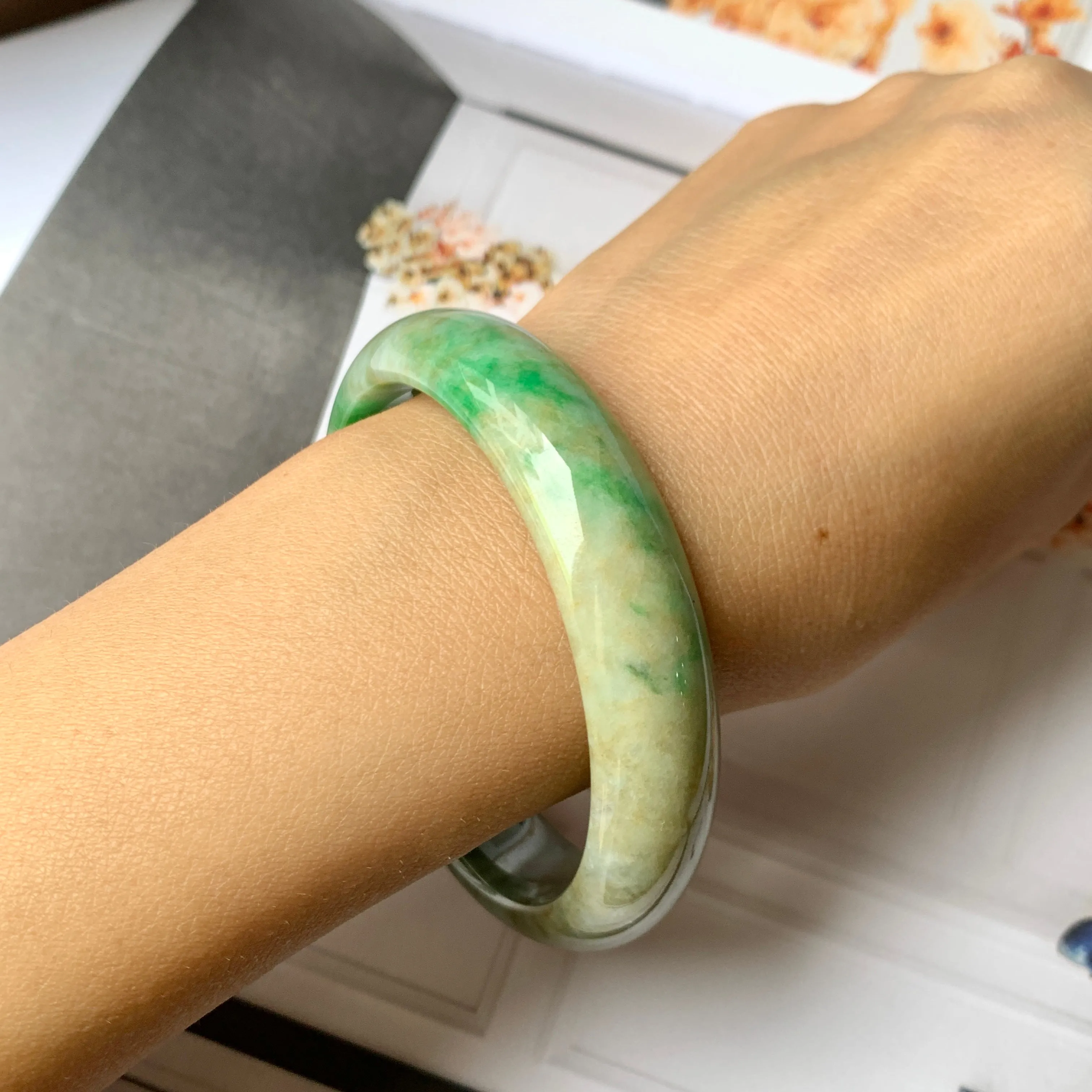 58.7mm A-Grade Natural Multi-Colour Jadeite Modern Round Bangle No.330021