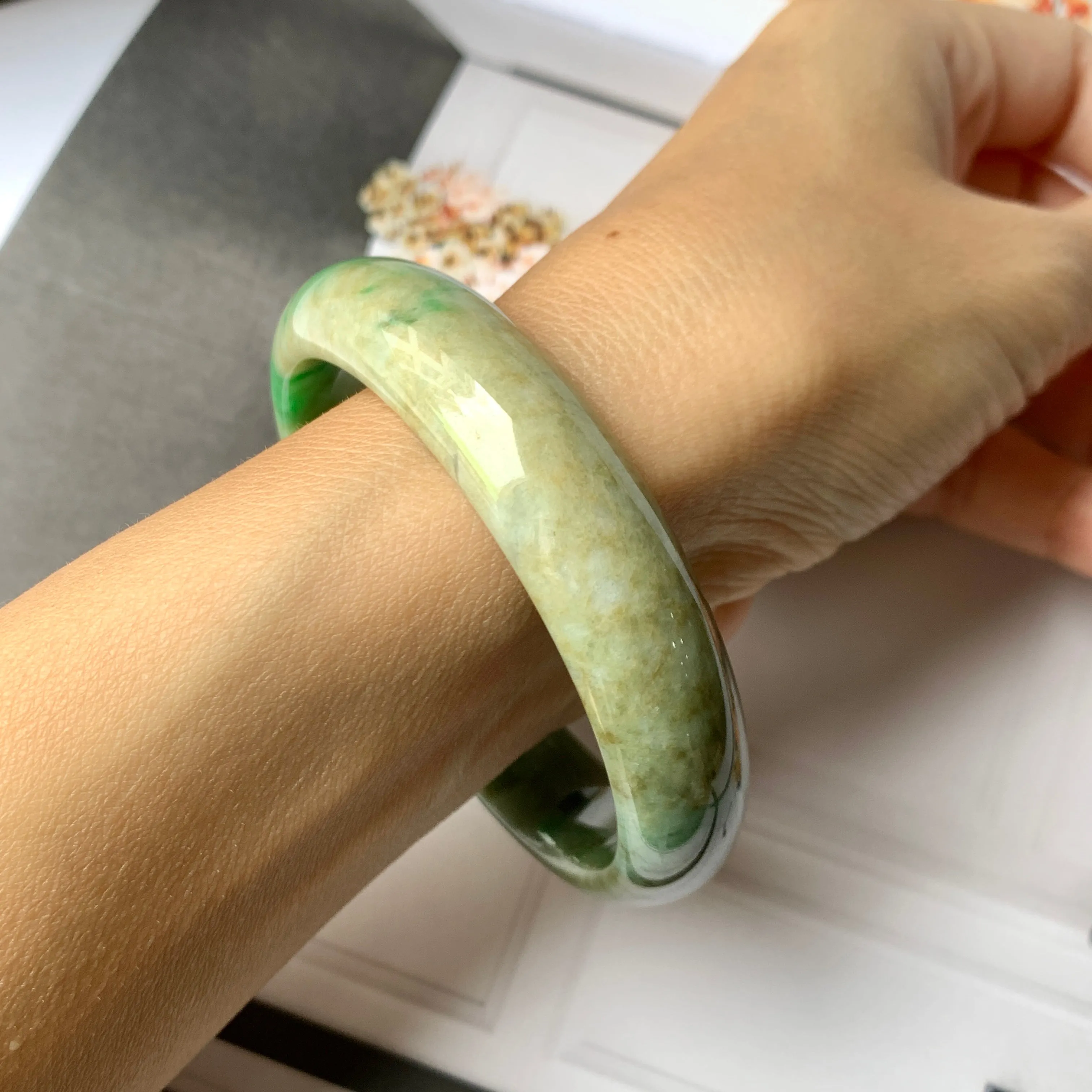 58.7mm A-Grade Natural Multi-Colour Jadeite Modern Round Bangle No.330021