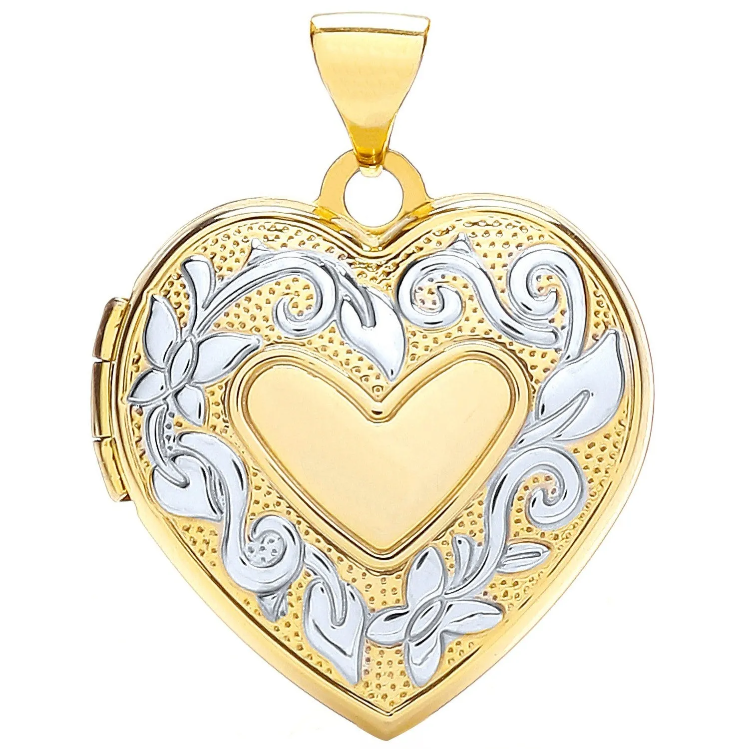 9ct 2 Tone Gold Love Heart Shaped Family Locket Pendant Necklace