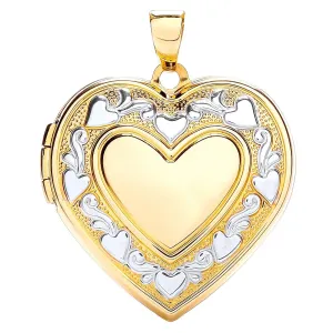 9ct 2 Tone Gold Love Heart Shaped Locket Pendant Necklace