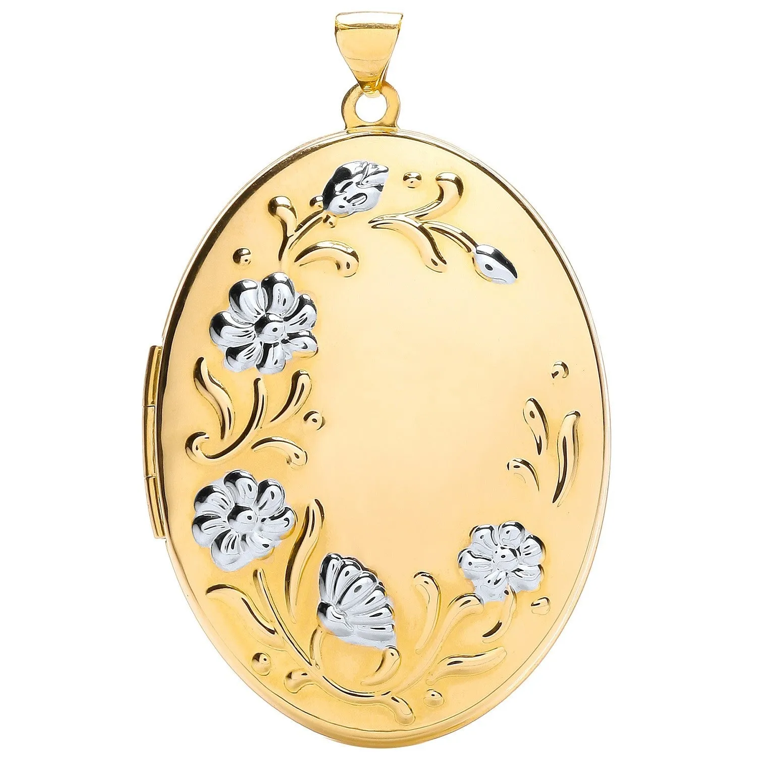 9ct 2 Tone Gold Oval Locket Pendant