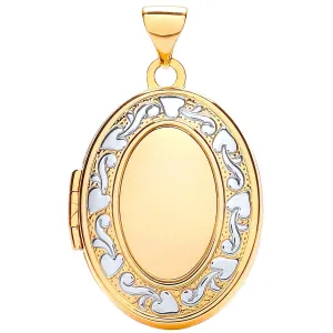 9ct 2 Tone Gold Oval Shaped Family Locket Pendant Necklace