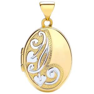 9ct 2 Tone Gold Oval Shaped Locket Pendant Necklace