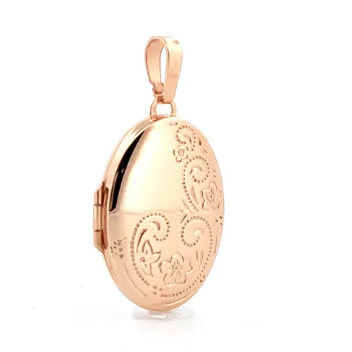 9ct Rose Gold 2 Picture Oval Shaped Engraved Locket Pendant Necklace