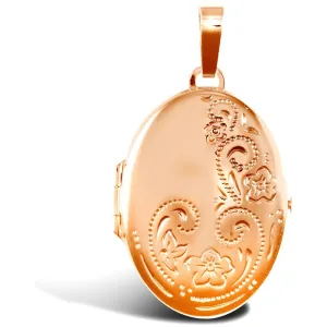 9ct Rose Gold 2 Picture Oval Shaped Engraved Locket Pendant Necklace