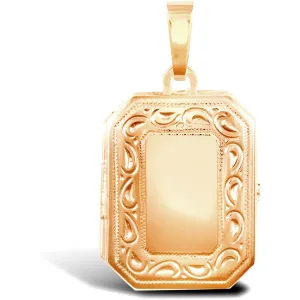 9ct Rose Gold 2 Picture Rectangular Engraved Locket Pendant Necklace