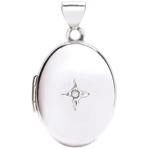 9ct White Gold Diamond Set Oval Shaped Locket Pendant Necklace