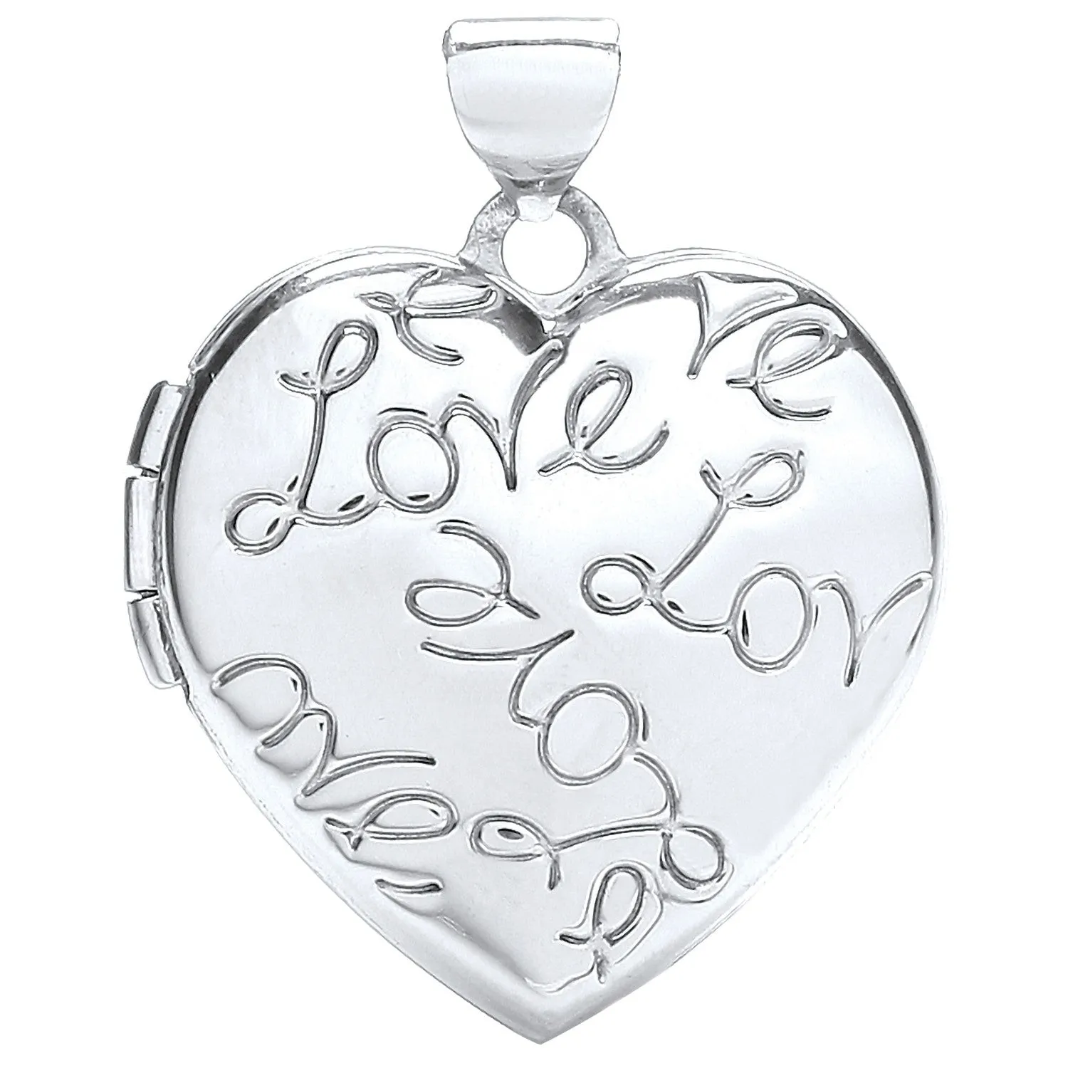 9ct White Gold Heart Shaped Love Locket Pendant Necklace