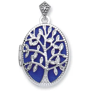 9ct White Gold Oval Shaped Tree of Life Locket Pendant Necklace