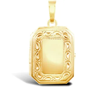 9ct Yellow Gold 2 Picture Rectangular Engraved Locket Pendant Necklace