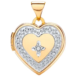 9ct Yellow Gold Diamond Set Love Heart Shaped Locket Pendant Necklace