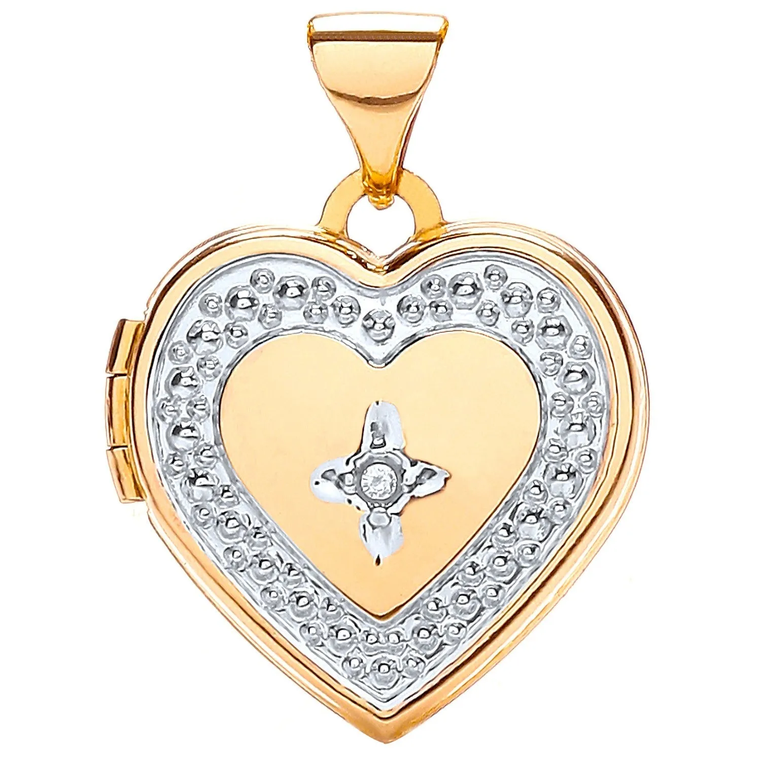 9ct Yellow Gold Diamond Set Love Heart Shaped Locket Pendant Necklace