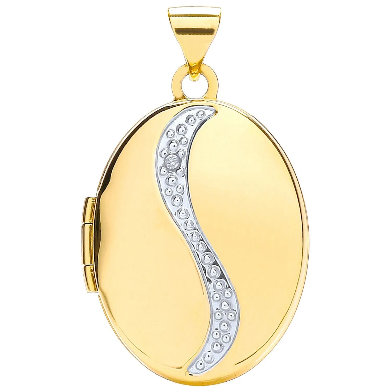 9ct Yellow Gold Diamond Set Oval Shaped Locket Pendant Necklace