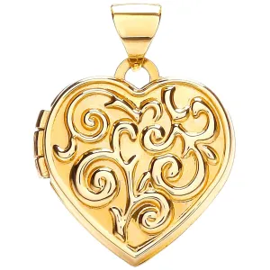 9ct Yellow Gold Love Heart Shaped Locket Pendant Necklace