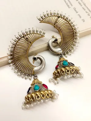 Aakhya Multi Colour Peacock Oxidized Jhumki