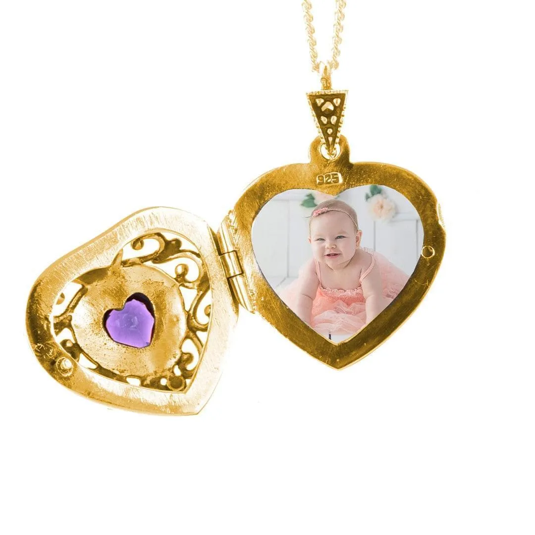 Amethyst Vintage Heart Locket Gold   Photos