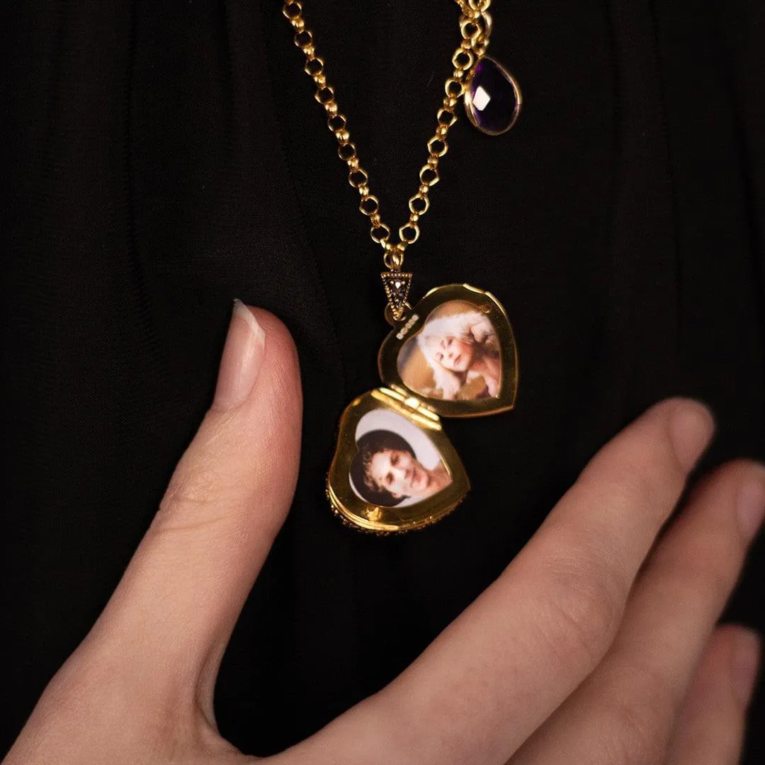 Amethyst Vintage Heart Locket Gold   Photos