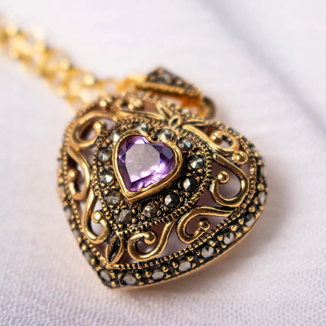 Amethyst Vintage Heart Locket Gold   Photos