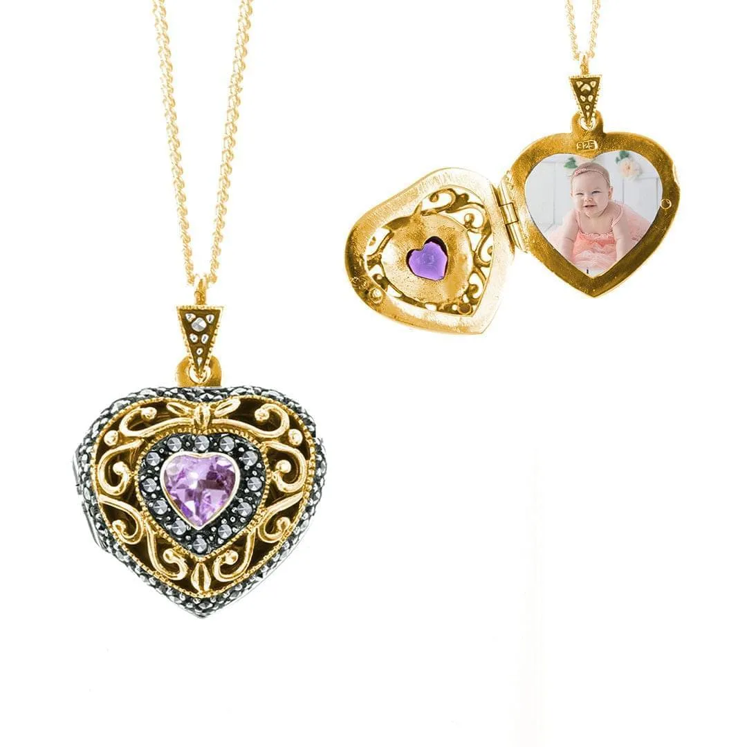 Amethyst Vintage Heart Locket Gold   Photos