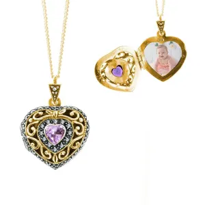 Amethyst Vintage Heart Locket Gold   Photos