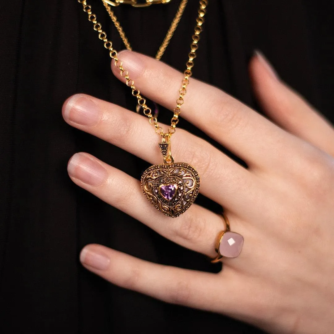 Amethyst Vintage Heart Locket Gold   Photos