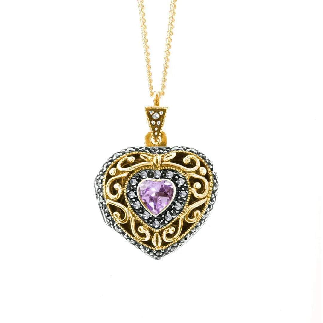 Amethyst Vintage Heart Locket Gold   Photos