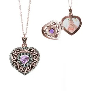 Amethyst Vintage Heart Locket Rose Gold   Photos