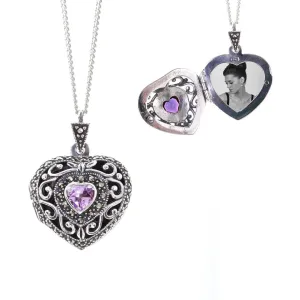 Amethyst Vintage Heart Locket Silver   Photos