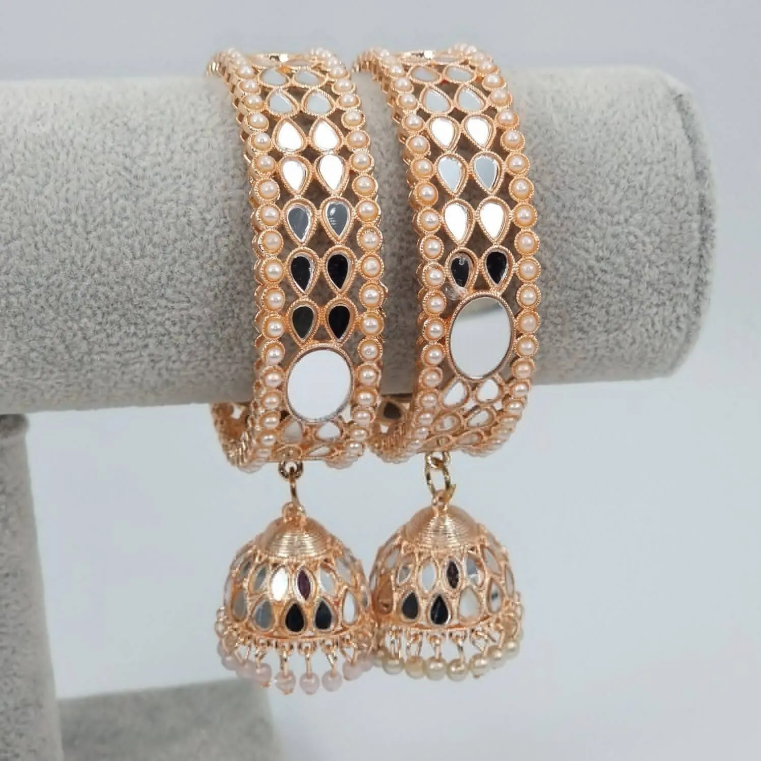 Angela Rose Gold Mirror Jhumka Bangles