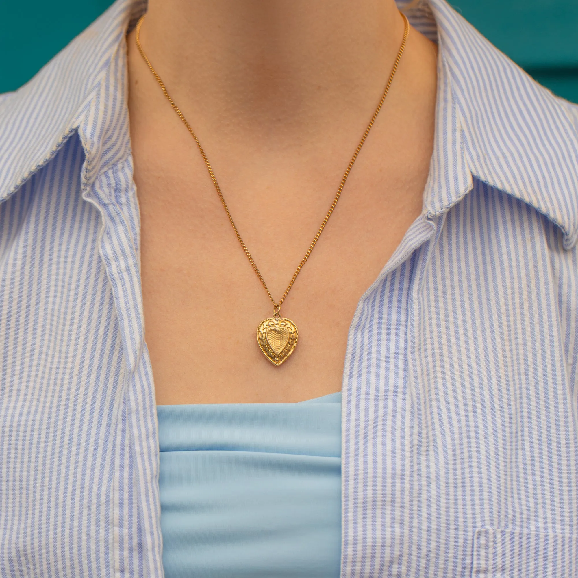 Antique 9ct Gold Engraved Heart Locket, with 18.5" Chain