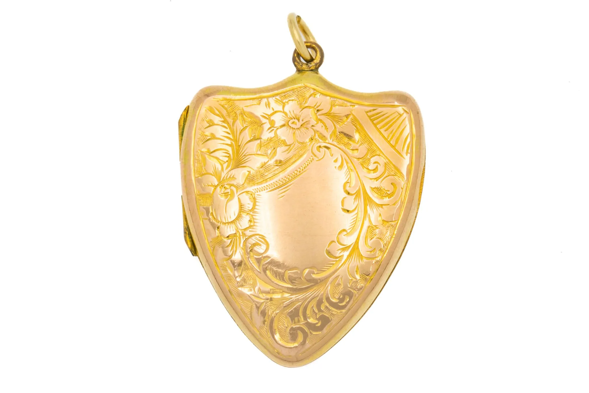 Antique 9ct Gold Engraved Shield Locket