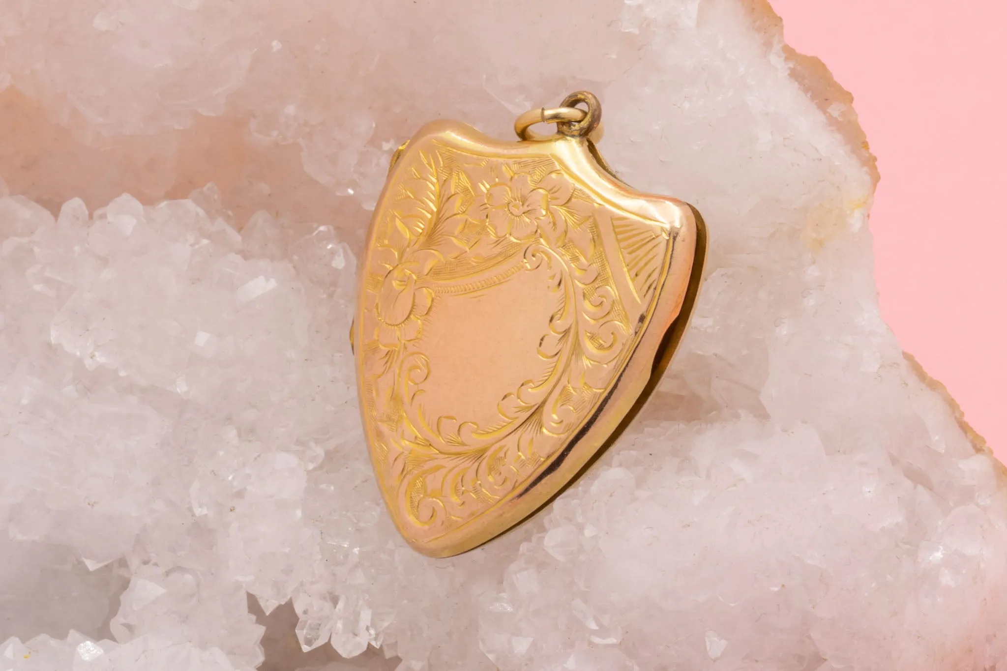 Antique 9ct Gold Engraved Shield Locket