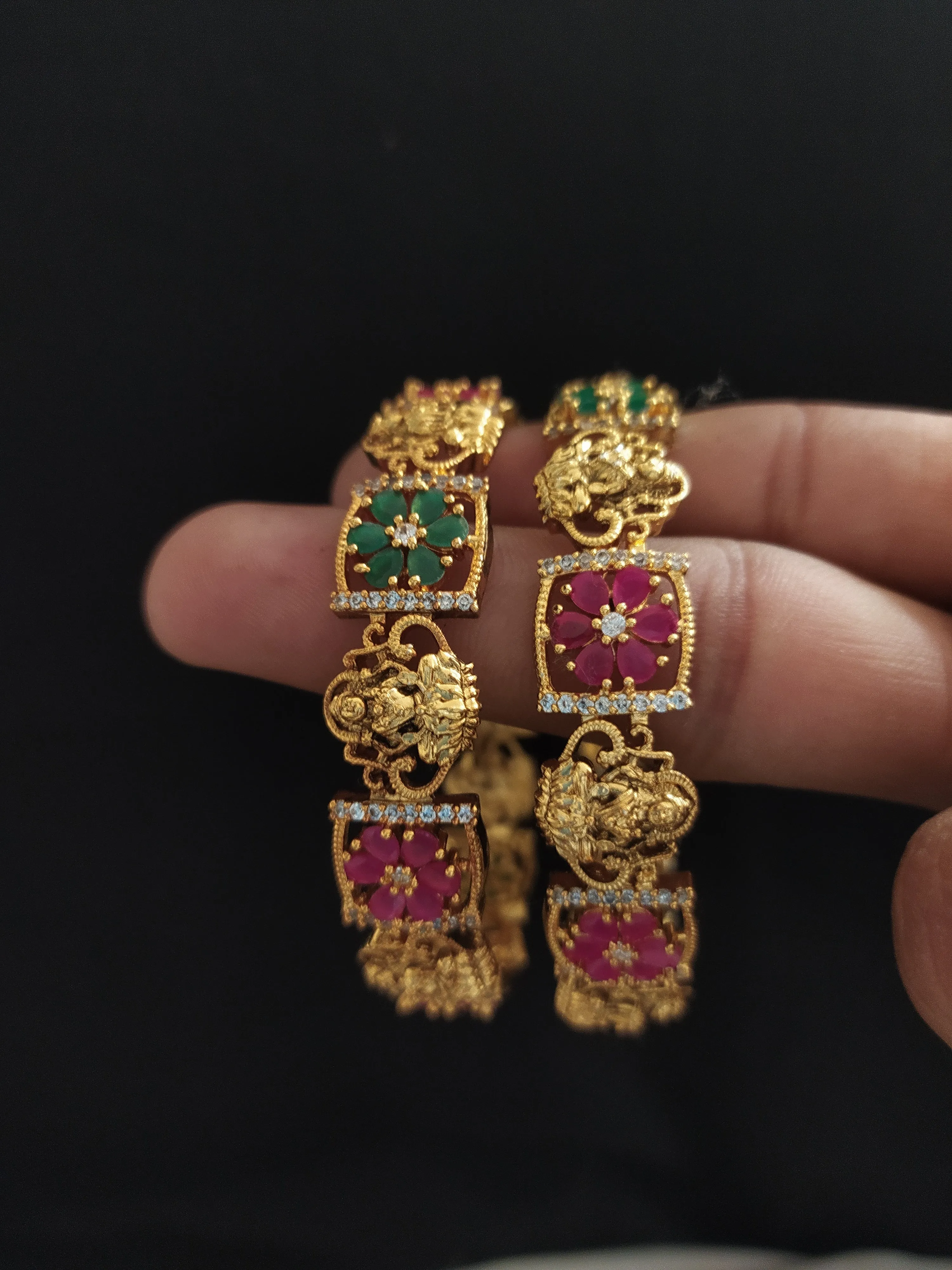 Antique Lakshmi Bangles with Rubies and Emeralds