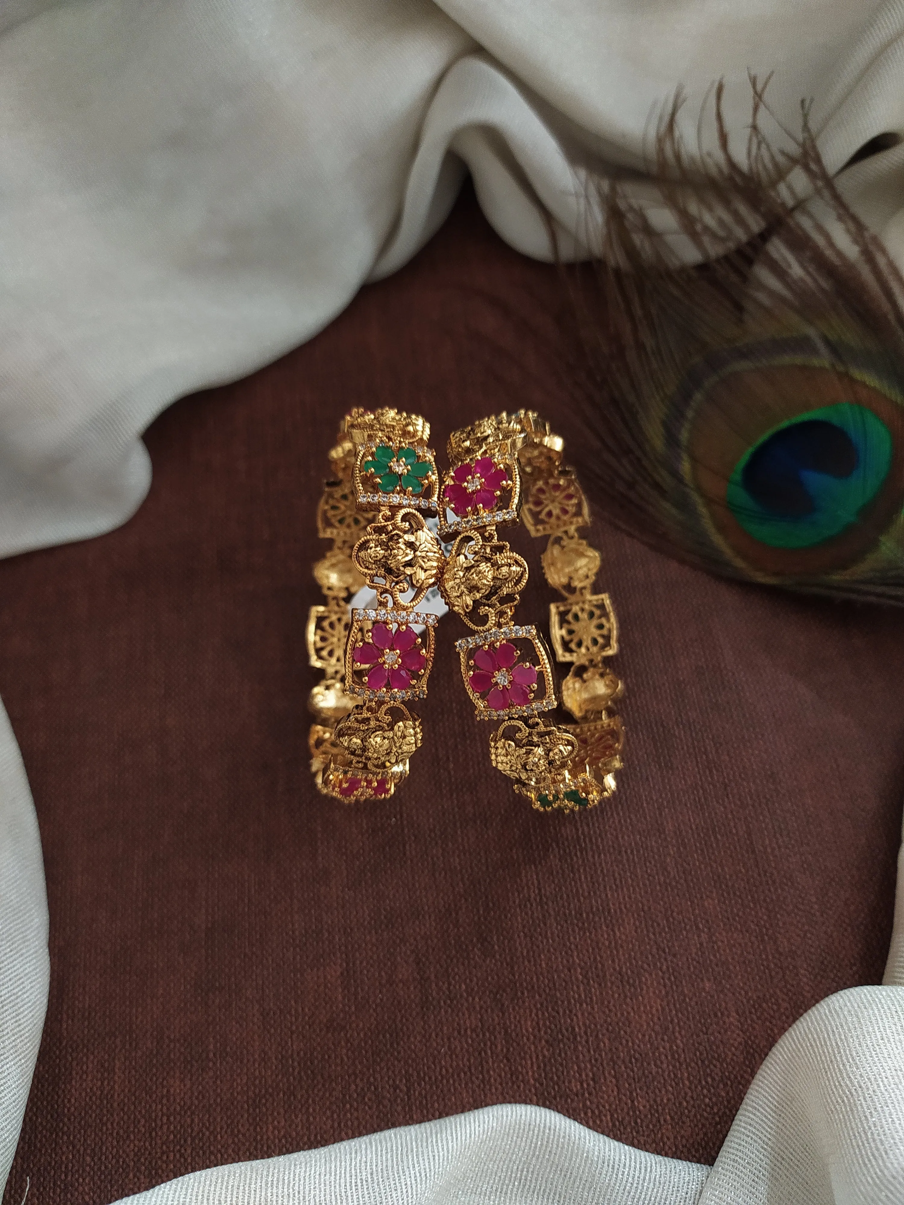 Antique Lakshmi Bangles with Rubies and Emeralds