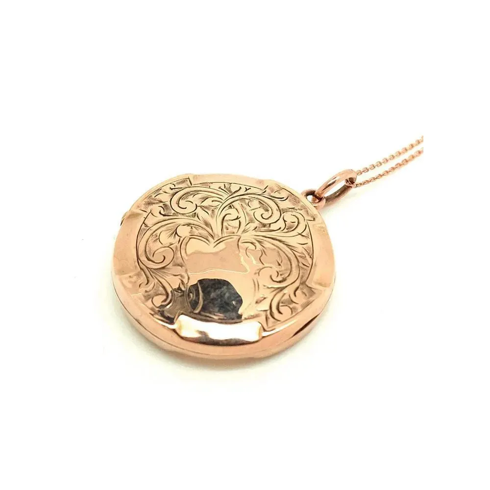 Antique Victorian (1837-1901) Etched 9ct Rose Gold Locket