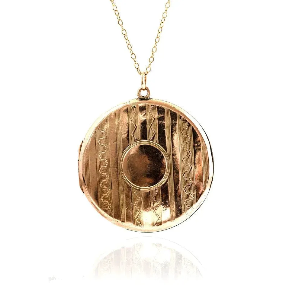 Antique Victorian Large Round 9ct Rose Gold Locket Necklace