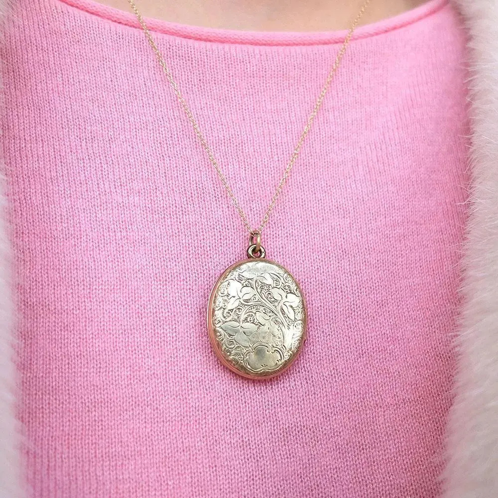 Antique Victorian Portrait 9ct Yellow Gold Locket Necklace