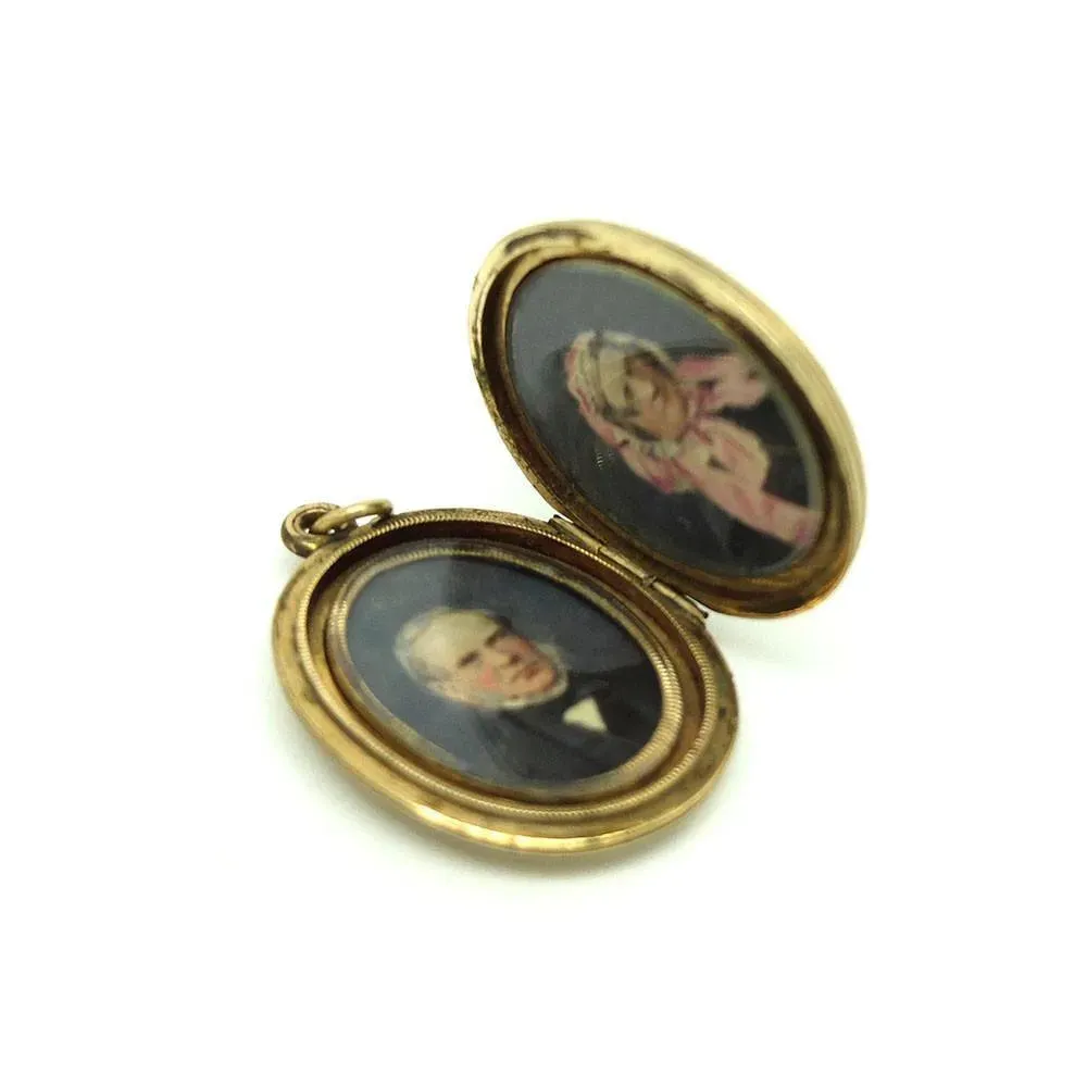 Antique Victorian Portrait 9ct Yellow Gold Locket Necklace