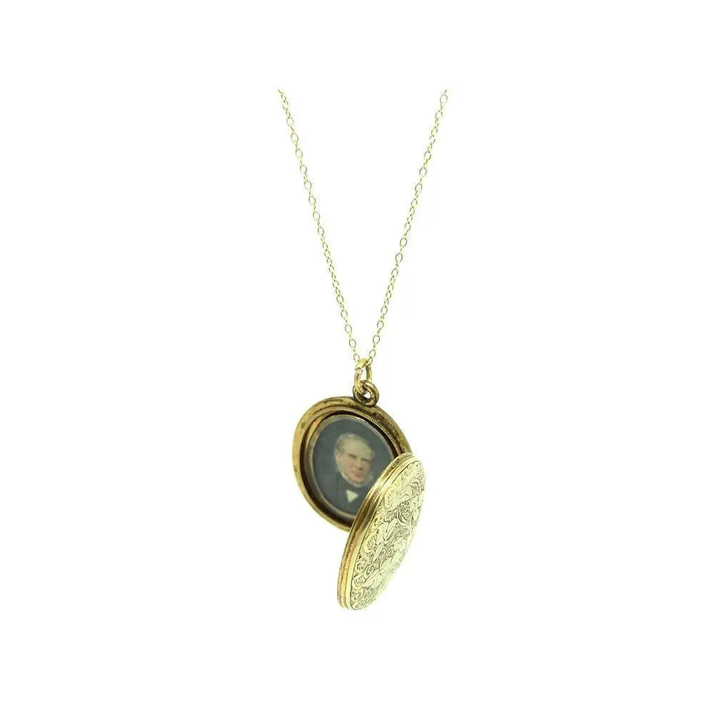 Antique Victorian Portrait 9ct Yellow Gold Locket Necklace